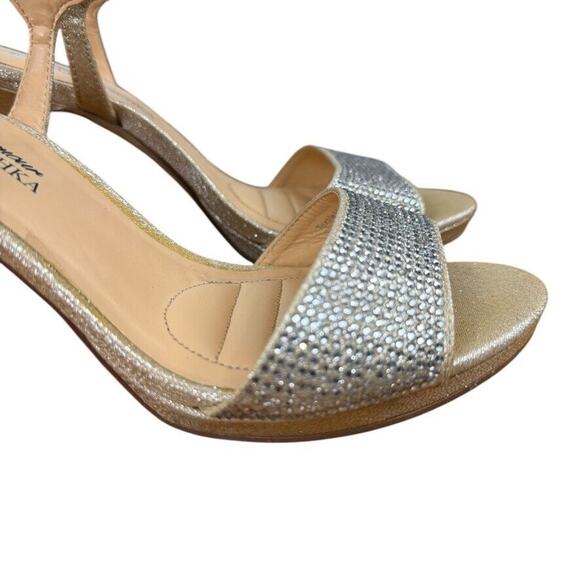 Badgley Mischka American Glamour Womens Rhinestone Gold Ankle Strap Heels sz 6.5 - Picture 13 of 16